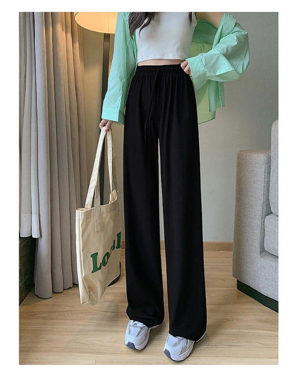 冰丝阔腿裤女款韩版高腰宽松直筒拖地裤