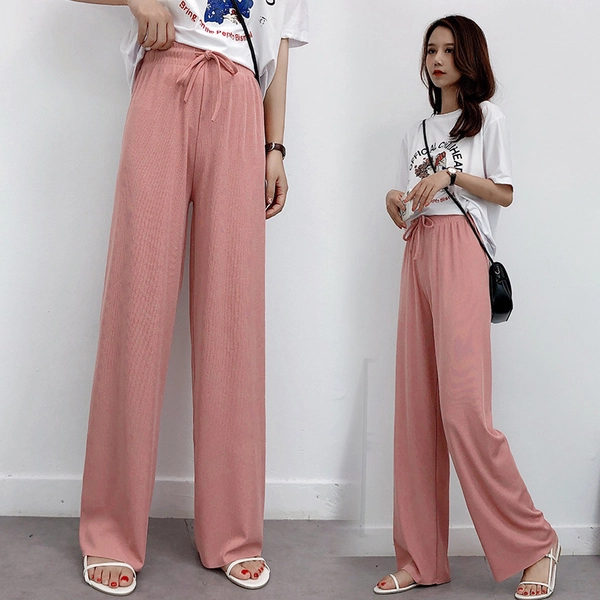 冰丝阔腿裤女款韩版高腰宽松直筒拖地裤