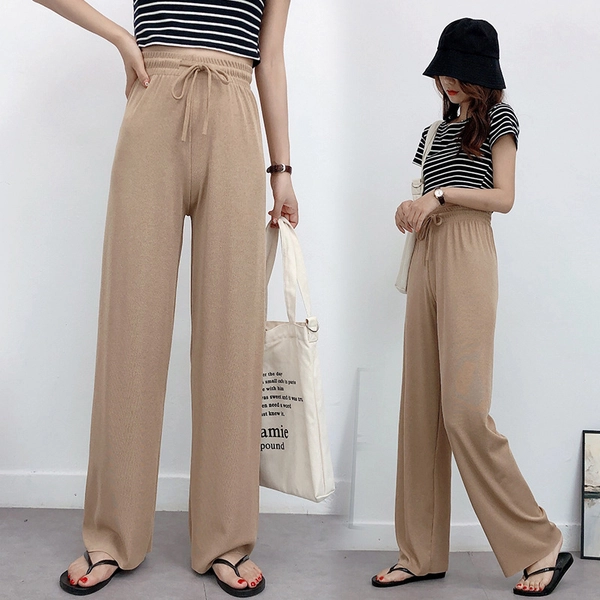 冰丝阔腿裤女款韩版高腰宽松直筒拖地裤