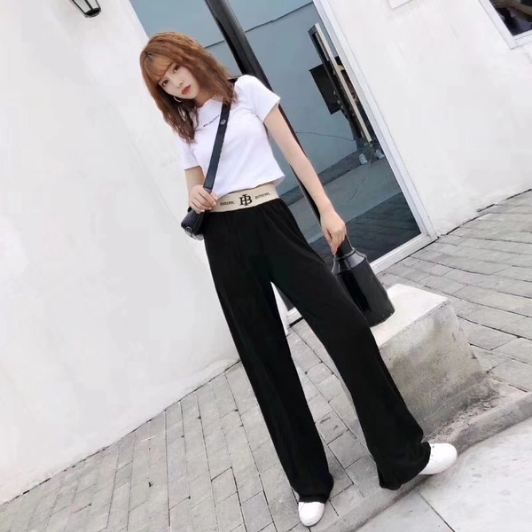 冰丝阔腿裤女款韩版高腰宽松直筒拖地裤