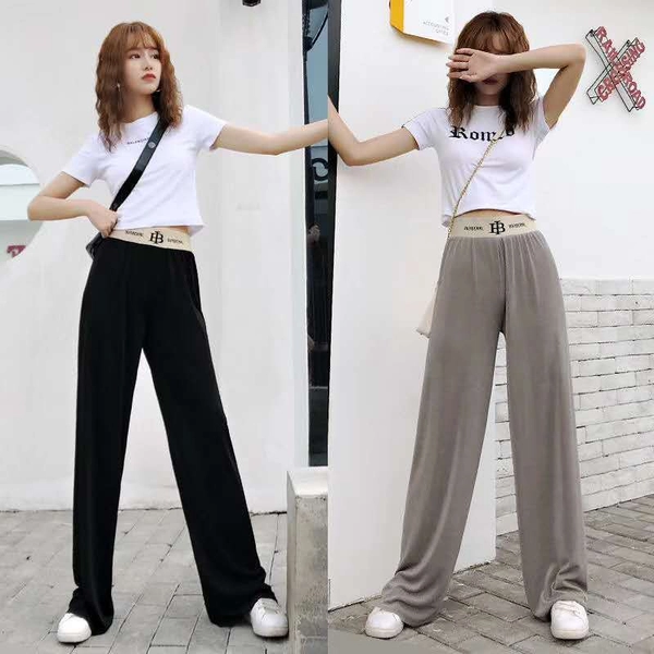 冰丝阔腿裤女款韩版高腰宽松直筒拖地裤