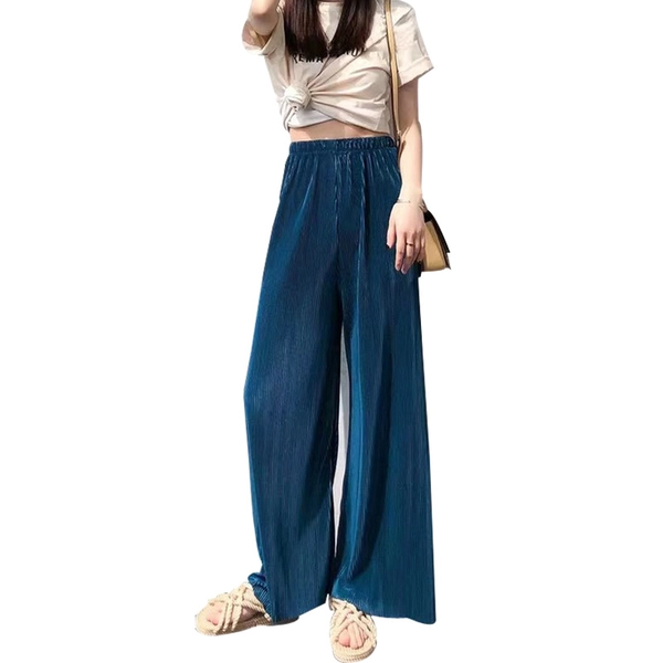 女装百搭冰丝阔腿裤百褶冰冰裤休闲运动阔腿拖地裤