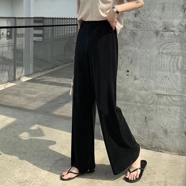 女装百搭冰丝阔腿裤百褶冰冰裤休闲运动阔腿拖地裤