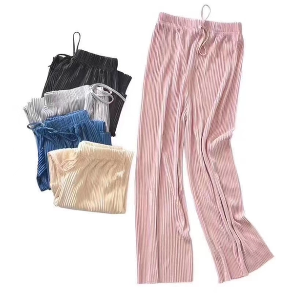 女装百搭冰丝阔腿裤百褶冰冰裤休闲运动阔腿拖地裤