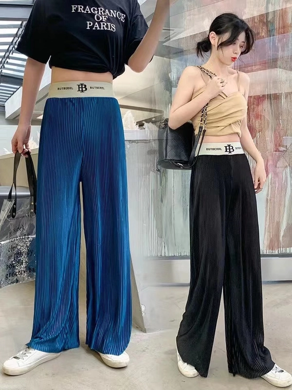 垂坠感百褶阔腿裤高腰宽松显瘦百搭休闲直筒拖地裤