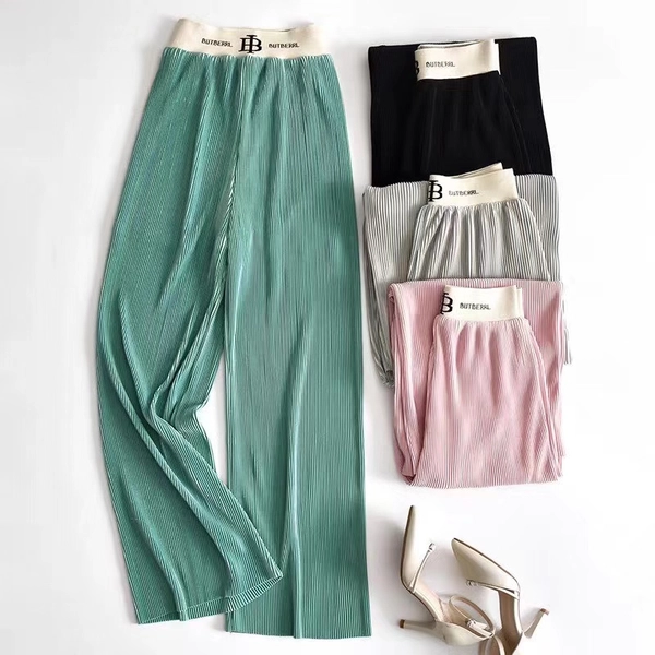 垂坠感百褶阔腿裤高腰宽松显瘦百搭休闲直筒拖地裤