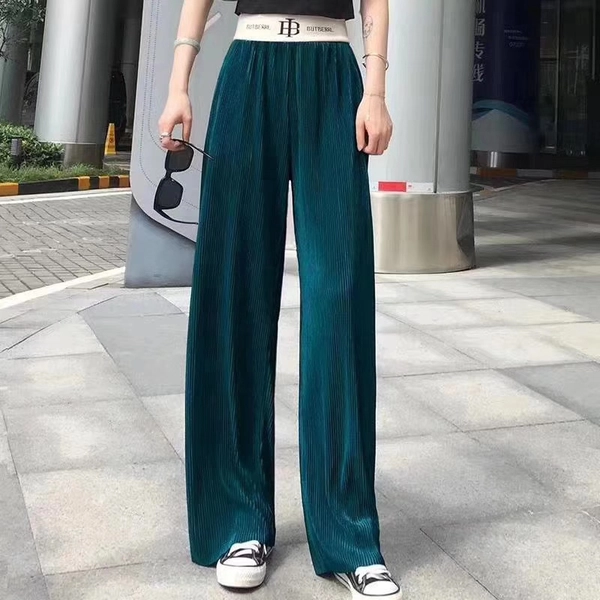 垂坠感百褶阔腿裤高腰宽松显瘦百搭休闲直筒拖地裤