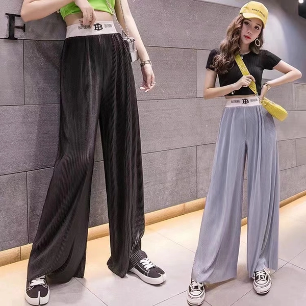 垂坠感百褶阔腿裤高腰宽松显瘦百搭休闲直筒拖地裤