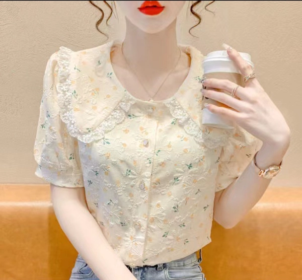 小香风短袖小衫夏季新款韩版百搭温柔风小个子短袖上衣