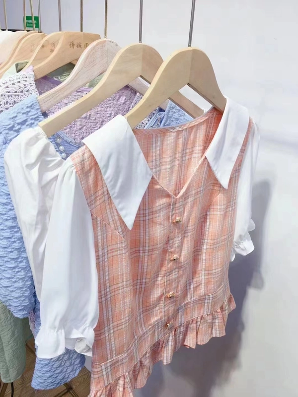 小香风短袖小衫夏季新款韩版百搭温柔风小个子短袖上衣