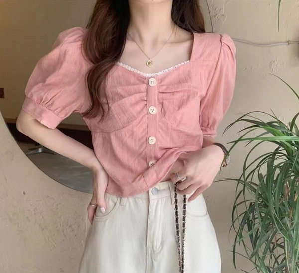 小香风短袖小衫夏季新款韩版百搭温柔风小个子短袖上衣
