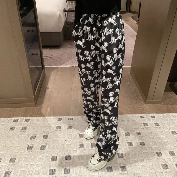 新款韩版百搭高腰显瘦抽绳冰雪丝阔腿裤