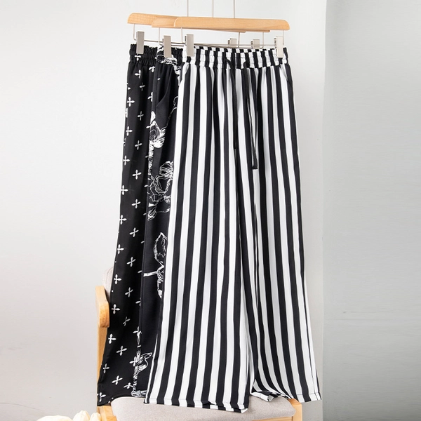 新款韩版百搭高腰显瘦抽绳冰雪丝阔腿裤