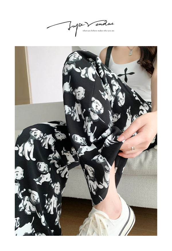 新款韩版百搭高腰显瘦抽绳冰雪丝阔腿裤