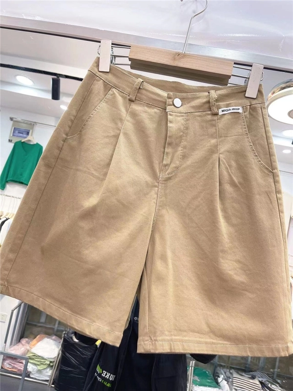 洗水棉夏季新款学院风松紧腰高腰直筒阔腿修身显瘦休闲百搭五分裤