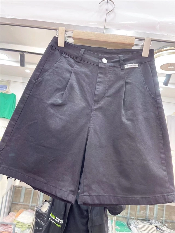 洗水棉夏季新款学院风松紧腰高腰直筒阔腿修身显瘦休闲百搭五分裤