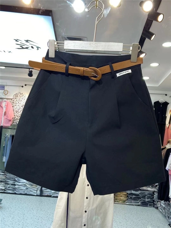 洗水棉夏季新款学院风松紧腰高腰直筒阔腿修身显瘦休闲百搭五分裤