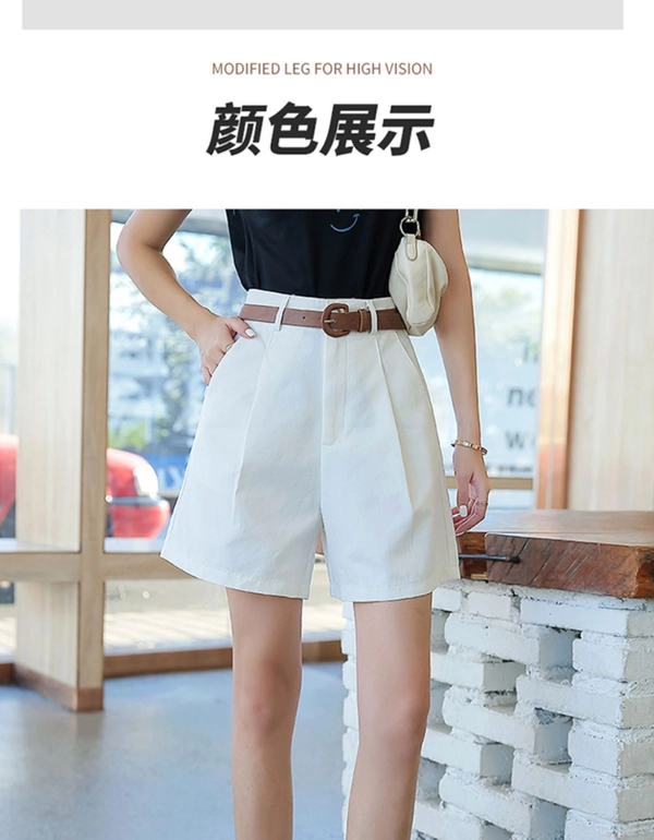 洗水棉夏季新款学院风松紧腰高腰直筒阔腿修身显瘦休闲百搭五分裤