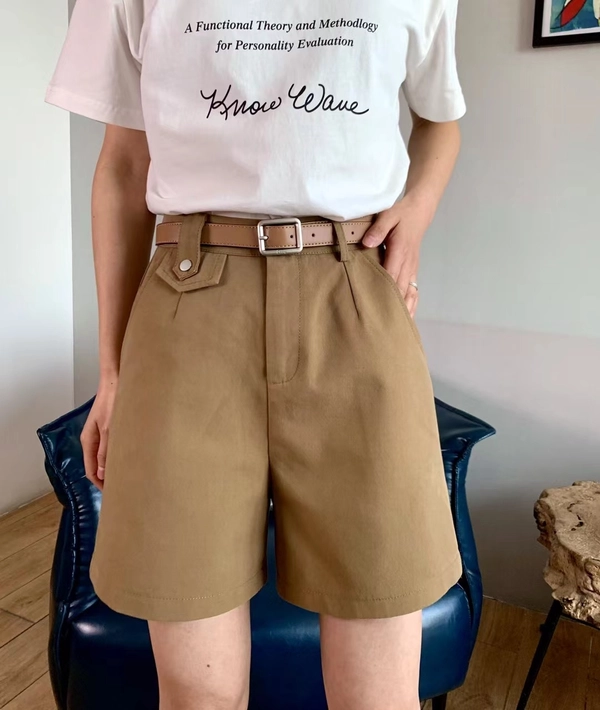 夏天休闲西装短裤新款薄款洗水棉高腰显瘦五分裤