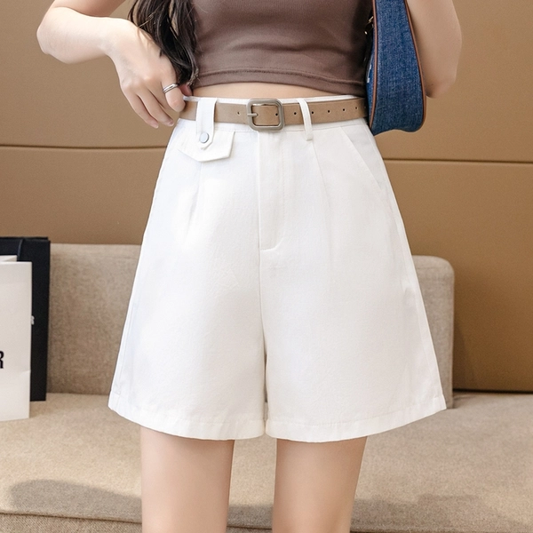 夏天休闲西装短裤新款薄款洗水棉高腰显瘦五分裤