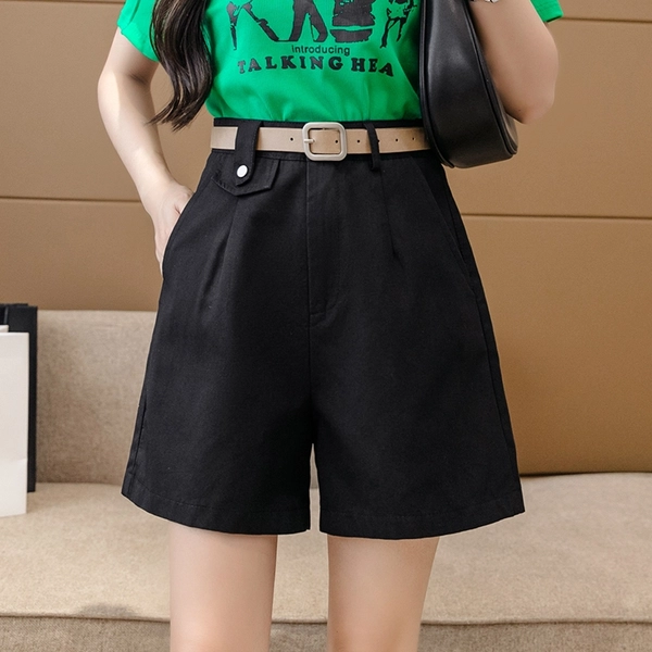 夏天休闲西装短裤新款薄款洗水棉高腰显瘦五分裤