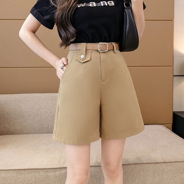 夏天休闲西装短裤新款薄款洗水棉高腰显瘦五分裤