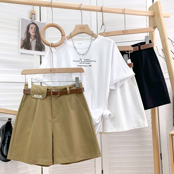 夏季休闲洗水棉阔腿裤女装新款显瘦宽松直筒五分裤