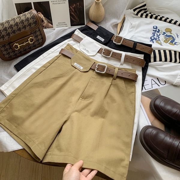 夏季休闲洗水棉阔腿裤女装新款显瘦宽松直筒五分裤