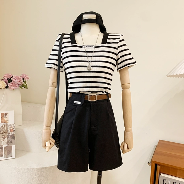 夏季休闲洗水棉阔腿裤女装新款显瘦宽松直筒五分裤