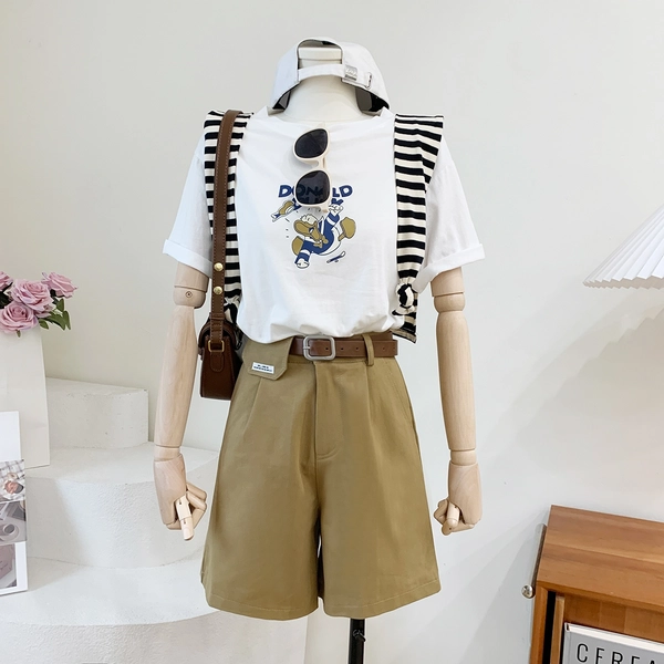 夏季休闲洗水棉阔腿裤女装新款显瘦宽松直筒五分裤