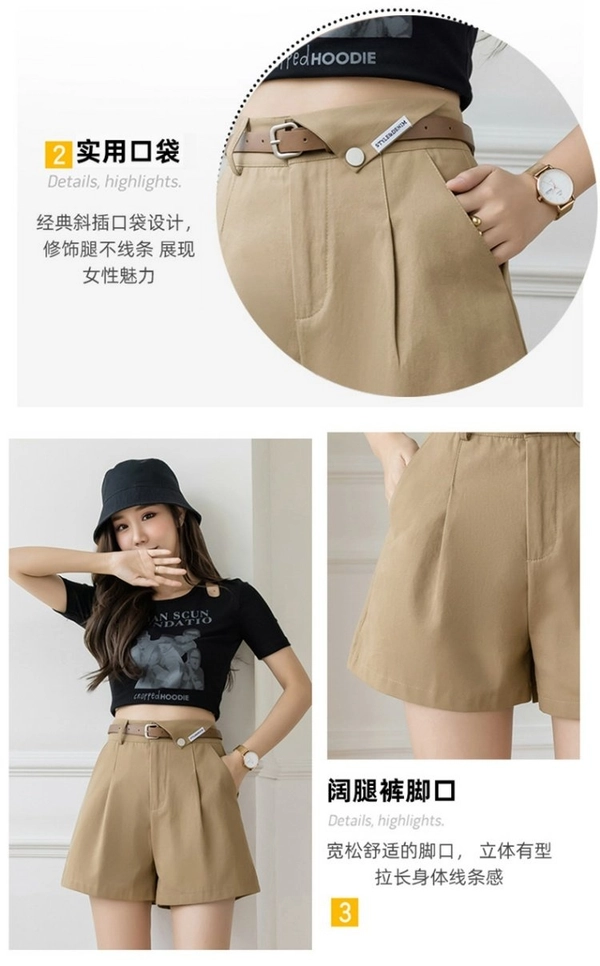 夏季薄款休闲短裤女装宽松洗水棉阔腿五分裤