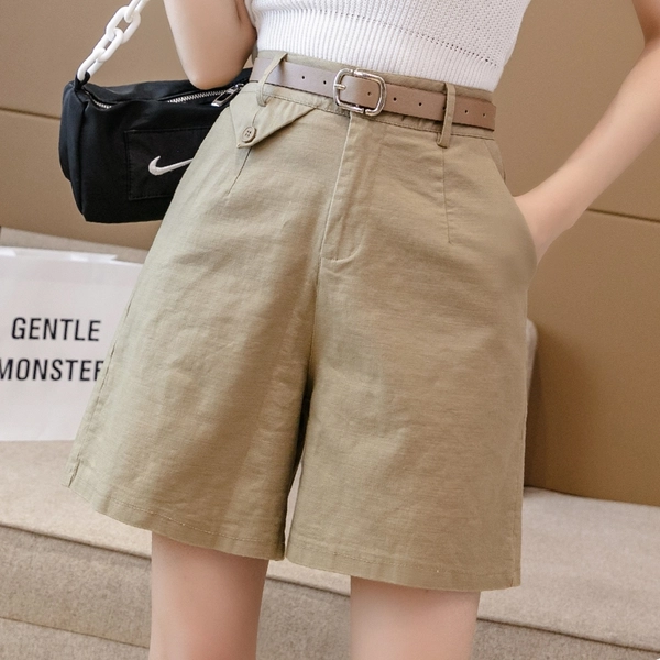 工装阔腿裤夏季女装新款洗水棉显瘦五分休闲裤百搭中裤