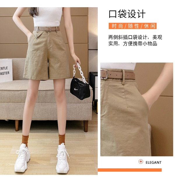 工装阔腿裤夏季女装新款洗水棉显瘦五分休闲裤百搭中裤