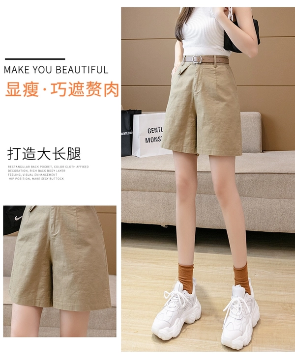 工装阔腿裤夏季女装新款洗水棉显瘦五分休闲裤百搭中裤