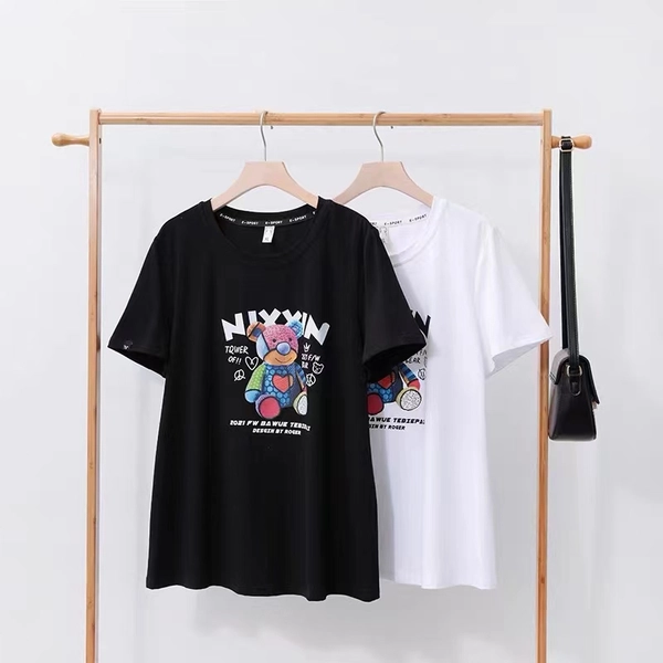 韩版圆领女装纯棉T恤短袖印花夏装上衣