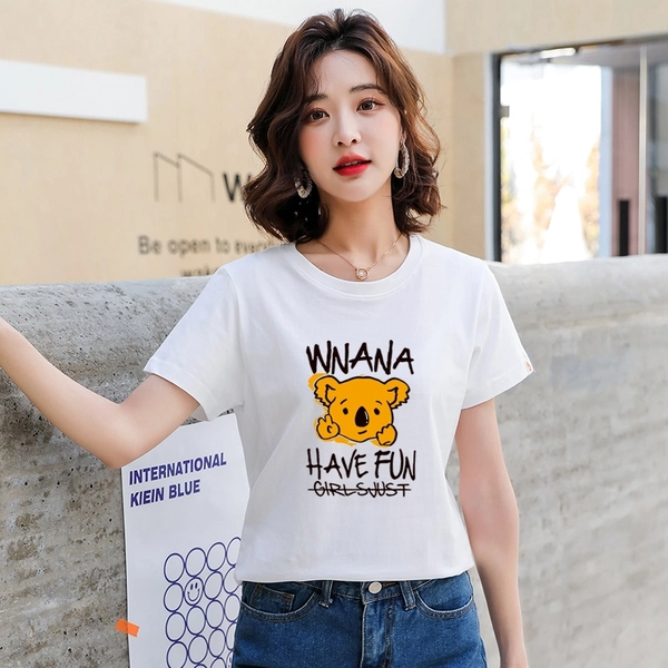纯棉圆领新款韩版卡通T恤短袖印花上衣女T