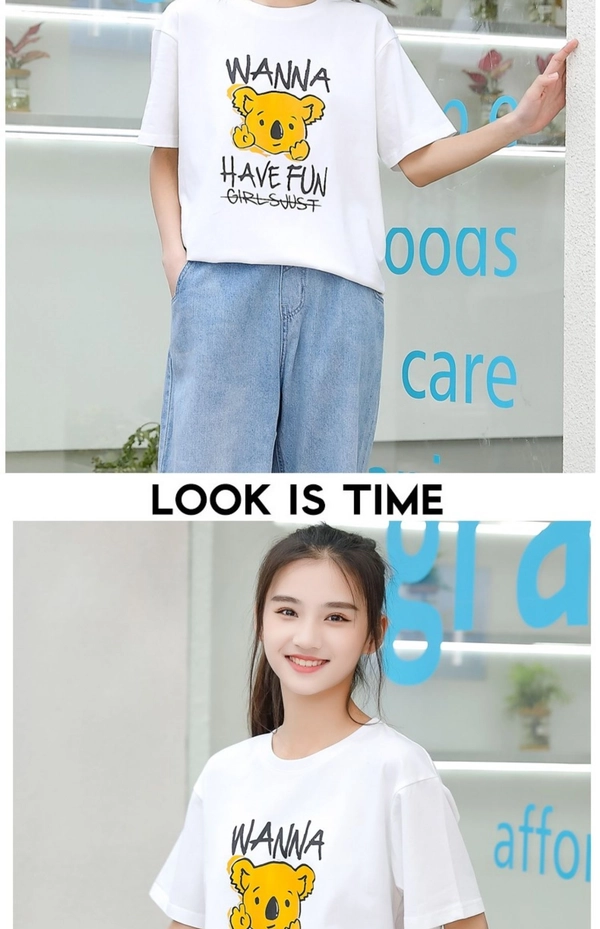 纯棉圆领新款韩版卡通T恤短袖印花上衣女T