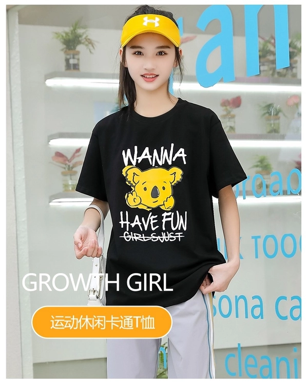 纯棉圆领新款韩版卡通T恤短袖印花上衣女T