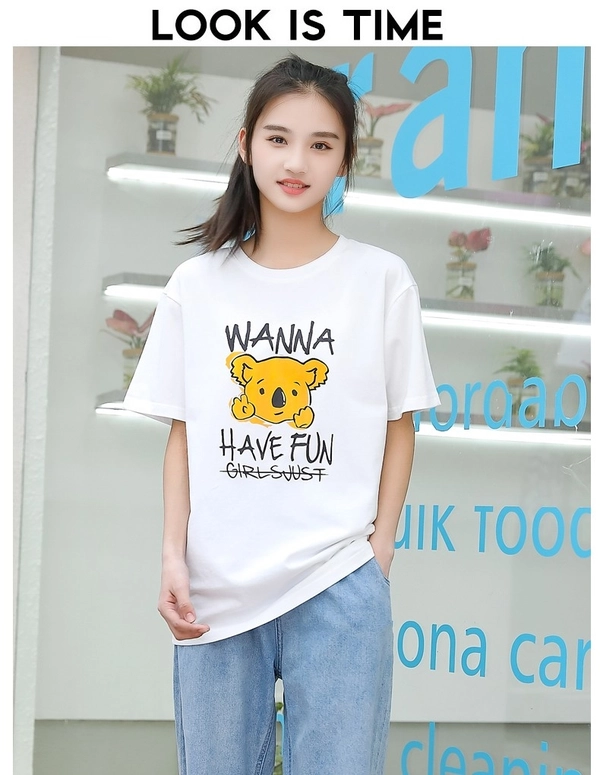 纯棉圆领新款韩版卡通T恤短袖印花上衣女T