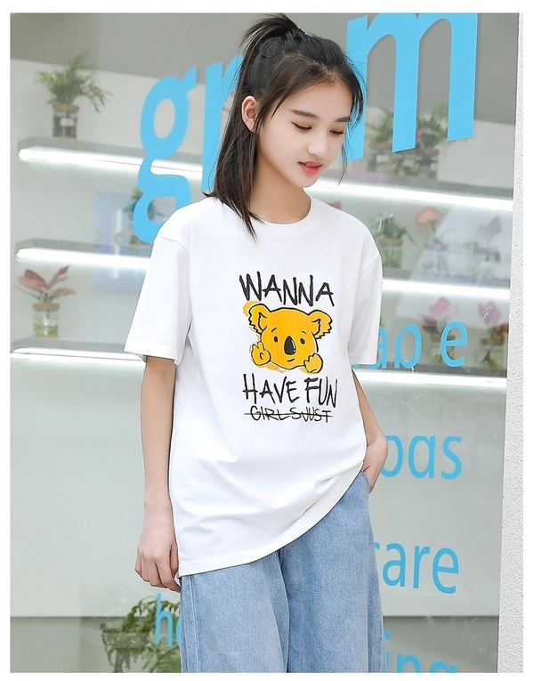 纯棉圆领新款韩版卡通T恤短袖印花上衣女T
