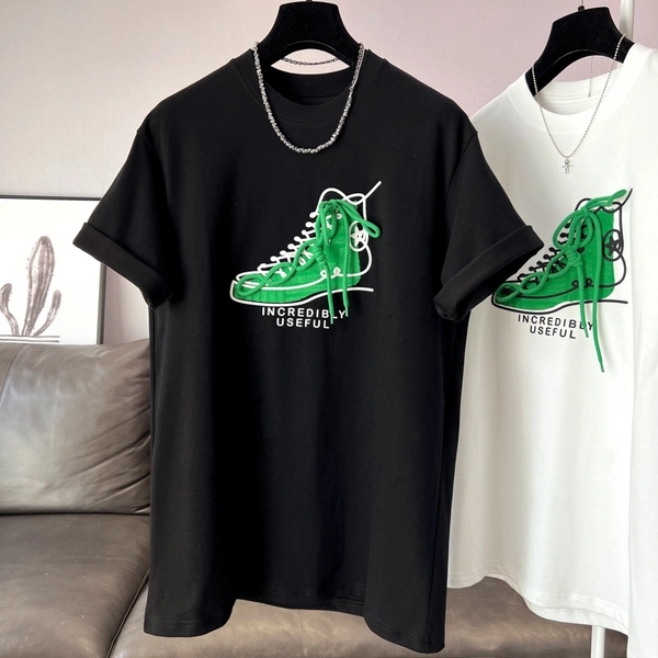 新款鞋子绑带图案上衣时尚宽松短袖T恤女