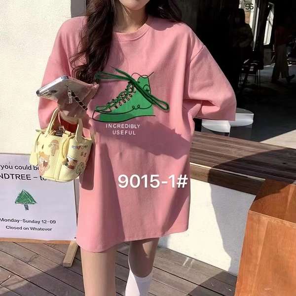 新款鞋子绑带图案上衣时尚宽松短袖T恤女