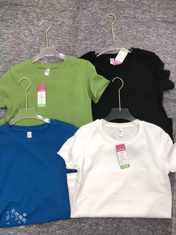 夏装新款纯棉短袖t恤女宽松ins打底衫空白罗纹棉T恤