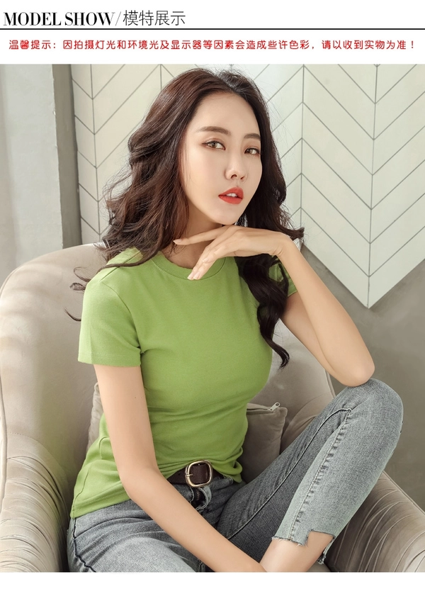 夏装新款纯棉短袖t恤女宽松ins打底衫空白罗纹棉T恤
