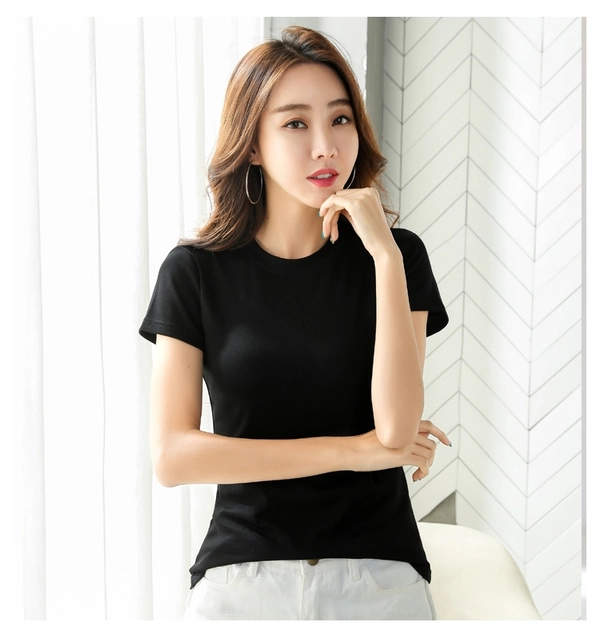 夏装新款纯棉短袖t恤女宽松ins打底衫空白罗纹棉T恤