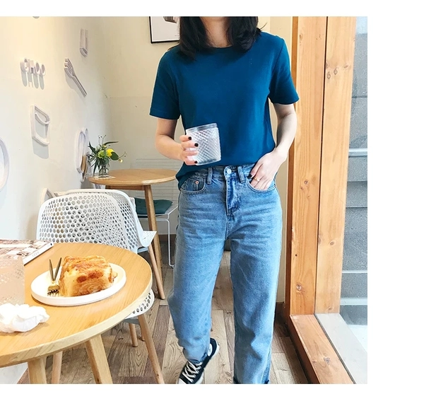 夏装新款纯棉短袖t恤女宽松ins打底衫空白罗纹棉T恤