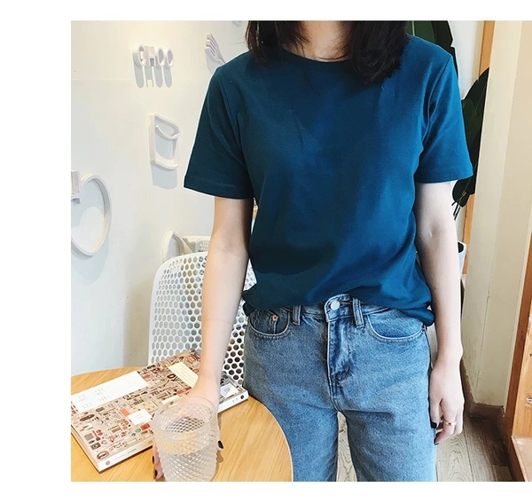 夏装新款纯棉短袖t恤女宽松ins打底衫空白罗纹棉T恤