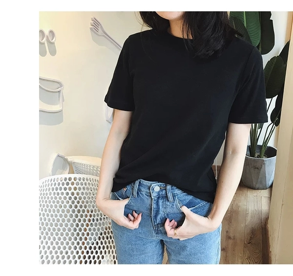 夏装新款纯棉短袖t恤女宽松ins打底衫空白罗纹棉T恤