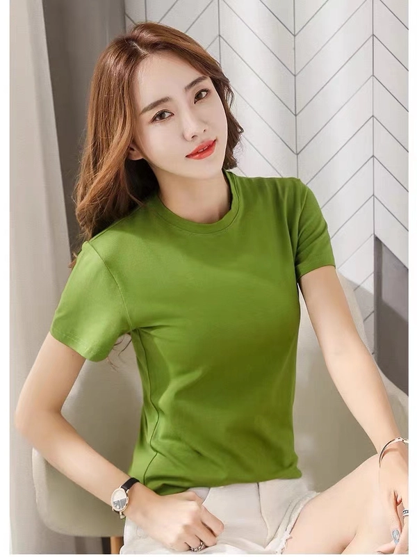 夏装新款纯棉短袖t恤女宽松ins打底衫空白罗纹棉T恤
