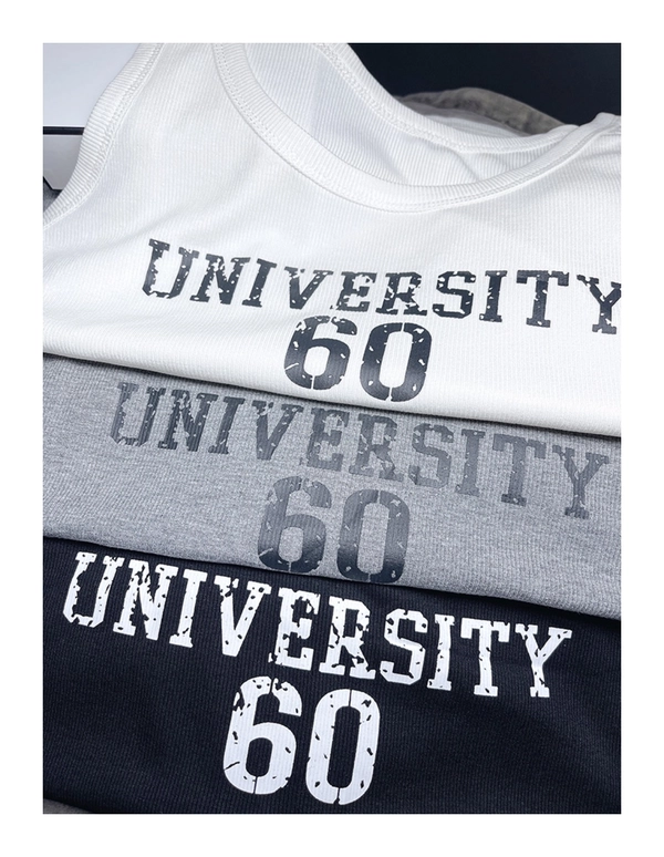 韩系夏季高弹细螺纹薄料短款背心字母印图修身显瘦百搭背心